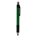 Stylus Click Pen - Green - Black Rubber Grip - Pad Printed